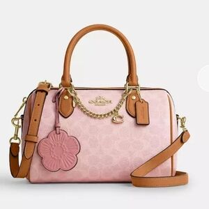 Coach Medium Rowan Satchel In Signature Canvas Powder Pink With Charms